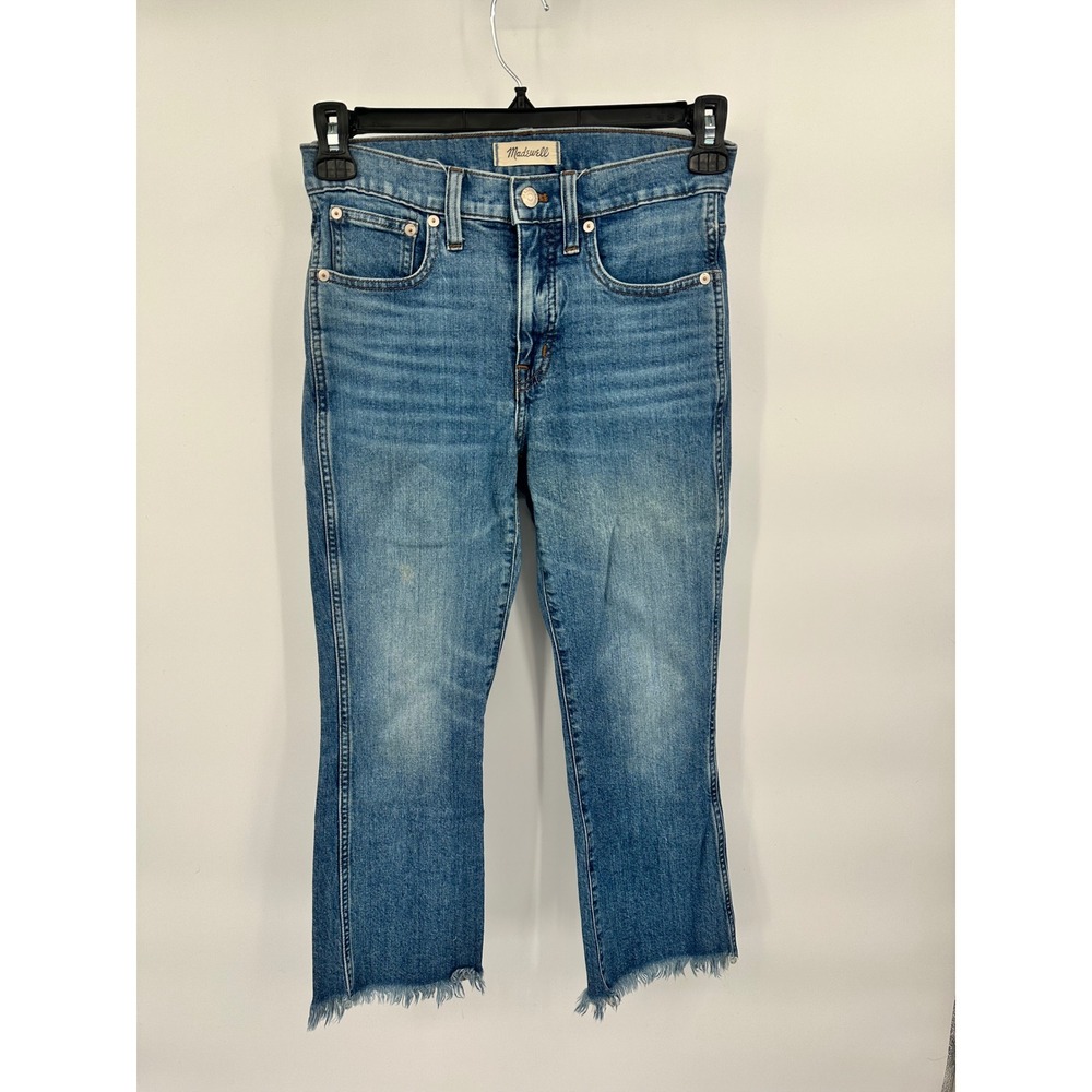 Madewell Cali Demi Boot Crop Jeans‎ Women's Size 27P Frayed Hem Light Wash